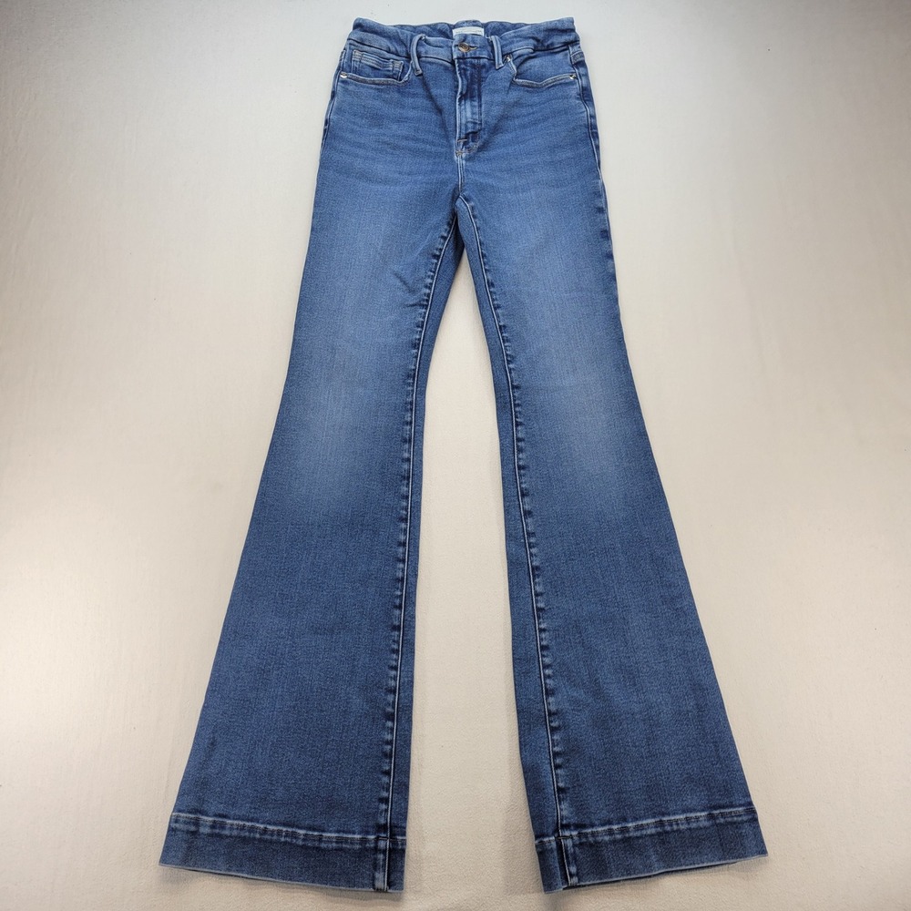 Good American Flare Jeans Women 6/28 Blue High Rise Bell Bottom Stretch Denim
